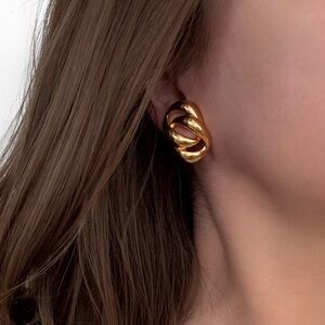 1980s Vintage Napier Earrings Chain Link Gold tone Chic Old Money Minimal